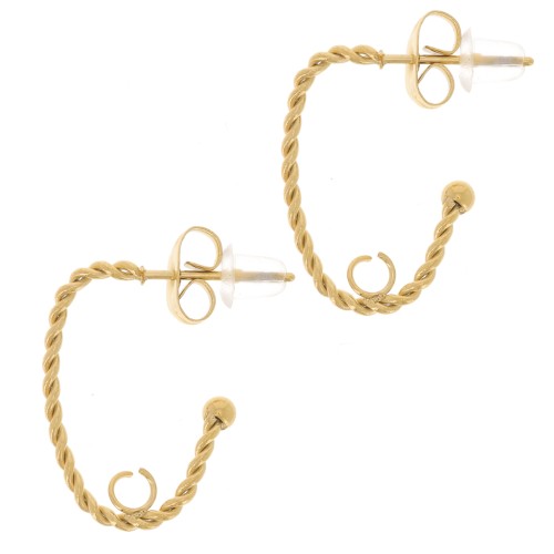 Créoles ovales torsadées 19x15 mm - anneau ouvert - Acier Inoxydable 304L Doré x2