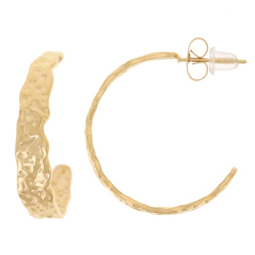 Créoles larges irrégulières martelées 26 mm - Acier inoxydable 316L Doré x2