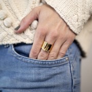 Bague large réglable - 3 anneaux ouverts - T.52 à 58 - Acier inoxydable 316L Doré