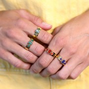 Bague 3 cabochons pierre gemme T.55 à 60 - Acier inox 316L Doré - Lapis lazuli x1