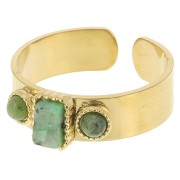 Bague 3 cabochons pierre gemme T.55 à 60 Acier inox 316L Doré Turquoise Africaine|raw }}