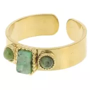 Bague 3 cabochons pierre gemme T.55 à 60 Acier inox 316L Doré Turquoise Africaine