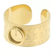 Bague large travaillée réglable T.51 à T.58 - cabochon 6 mm - Acier inox 304 Doré
