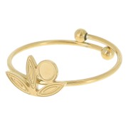 Bague fine réglable T.52 à T.58 motif fleur & cabochon 3 mm - Acier inox 316L Doré|raw }}