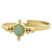 Bague fine réglable T52 à T58 cabochon 4 mm & petites boules Acier inox 316L Doré