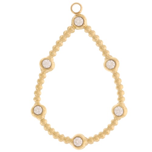 Pendentifs goutte petite boules & oxydes zirconium 30x20mm Acier inox 316L Doré x2