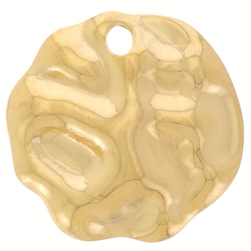 Pendentif rond irregulier martelé 19 mm - Acier inoxydable 304L Doré x1
