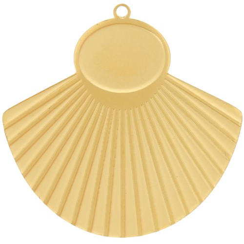 Pendentif ethnique effet plissé 27x28mm pour cabochon 10x8 mm Acier inox 316L Doré