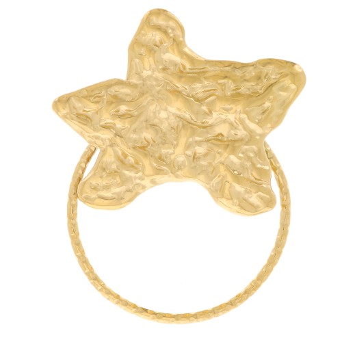 Pendentif étoile de mer martelé et cercle diamanté 29x23 mm - Acier inox 304L Doré