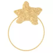 Pendentif étoile de mer martelé et cercle diamanté 40x30 mm - Acier inox 304L Doré