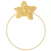 Pendentif étoile de mer martelé et cercle diamanté 50x40 mm - Acier inox 304L Doré