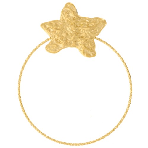 Pendentif étoile de mer martelé et cercle diamanté 50x40 mm - Acier inox 304L Doré