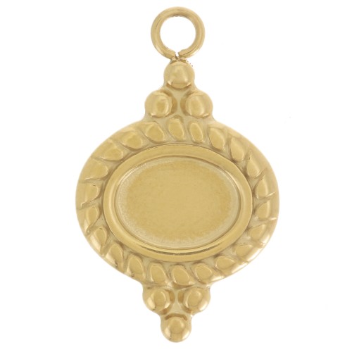 Breloque ethnique 22x13 mm pour cabochon 8x6 mm - Acier inoxydable 316L Doré x1