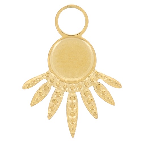 Breloque ethnique texturée 13x10 mm pour cabochon 4 mm - Acier inox 316L Doré x1