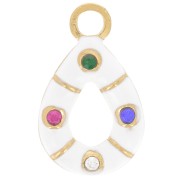 Breloque goutte 16x10 mm avec époxy et oxydes de zirconium - Acier inox 304L Doré|raw }}