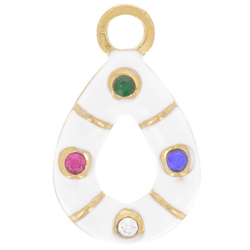 Breloque goutte 16x10 mm avec époxy et oxydes de zirconium - Acier inox 304L Doré