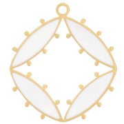 Breloque losange évidé 16x15 mm avec résine époxy - Acier inox 316L Doré - Blanc|raw }}