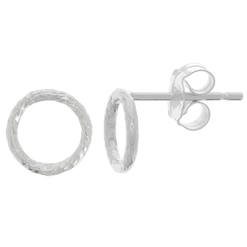 Boucles d'oreilles cercle évidé 7 mm effet diamanté - Argent 925 x2