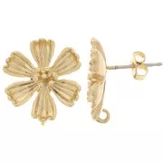 Clous d'oreilles fleur 15 mm avec anneau ouvert - Doré à l'or fin x2