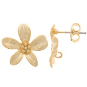 Clous d'oreilles fleur 16x17.5 mm avec anneau ouvert - Doré à l'or fin x2