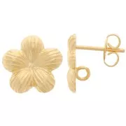 Clous d'oreilles fleur 13 mm avec anneau ouvert - Doré à l'or fin x2