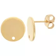 Clous d'oreilles disque avec un trou 12 mm - Doré à l'or fin x2