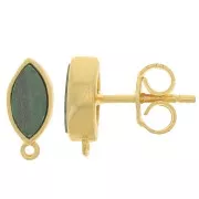 Clous d'oreilles navette 11x5 mm avec pierre gemme - Doré - Malachite x2