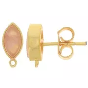 Clous d'oreilles navette 11x5 mm avec pierre gemme - Doré - Quartz Rose x2