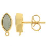 Clous d'oreilles navette 11x5 mm avec pierre gemme - Doré - Amazonite x2