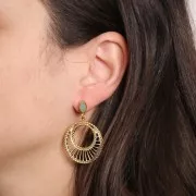 Clous d'oreilles navette 11x5 mm avec pierre gemme - Doré - Amazonite x2