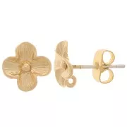 Clous d'oreilles fleur 9 mm avec anneau ouvert - Doré à l'or fin x2