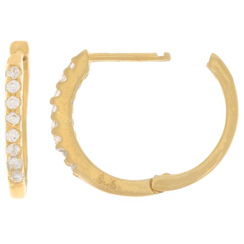 Créoles 15 mm avec oxydes de Zirconium - Argent 925 Doré Or fin - Crystal x2