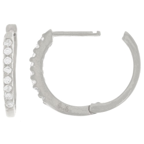 Créoles 15 mm avec oxydes de Zirconium - Argent 925 - Crystal x2