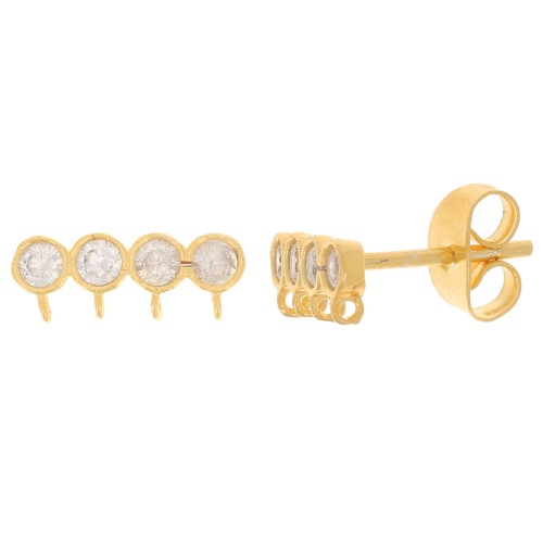 Clous d'oreilles 4 rangs 4x11.5 mm oxydes zirconium - Doré à l'or fin - Crystal x2