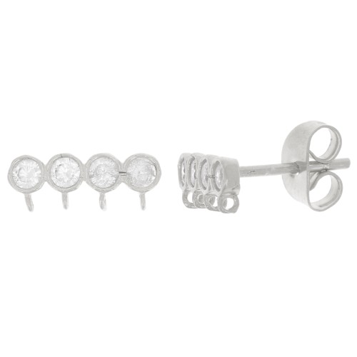Clous d'oreilles 4 rangs 4x11.5 mm oxydes de zirconium - Argent 925 - Crystal x2