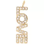 Pendentif Love avec oxydes zirconium 26x7 mm - Acier inoxydable 316L Doré x1