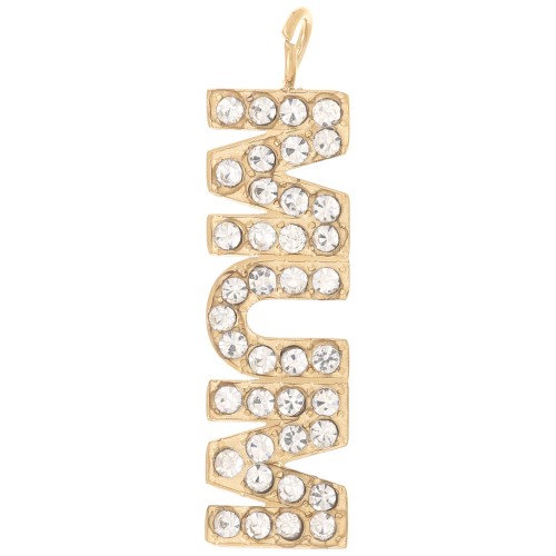 Pendentif Mum avec oxydes zirconium 26x7 mm - Acier inoxydable 316L Doré x1