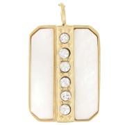 Pendentif rectangle nacre 18x11 mm & oxydes zirconium - Acier inoxydable 316L Doré|raw }}