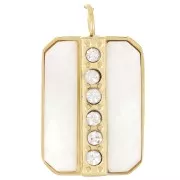 Pendentif rectangle nacre 18x11 mm & oxydes zirconium - Acier inoxydable 316L Doré