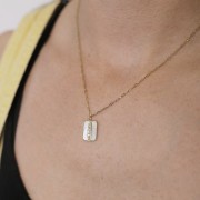 Pendentif rectangle nacre 18x11 mm & oxydes zirconium - Acier inoxydable 316L Doré