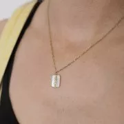 Pendentif rectangle nacre 18x11 mm & oxydes zirconium - Acier inoxydable 316L Doré