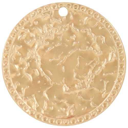 Pendentifs ronds martelés 30 mm avec petites boules - Acier inox 304L Doré x2