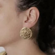 Pendentifs ronds martelés 30 mm avec petites boules - Acier inox 304L Doré x2