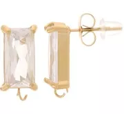 Clous d'oreilles rectangles & oxyde de zirconium 16x8 mm - Acier inox 304L Doré x2