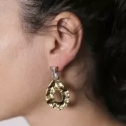 Clous d'oreilles rectangles & oxyde de zirconium 16x8 mm - Acier inox 304L Doré x2