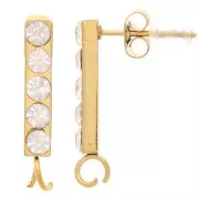 Clous d'oreilles barre 19x3 mm avec oxydes de zirconium - Acier inox 316L Doré x2