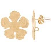 Clous d'oreilles fleur 20 mm pour cabochon 3 mm - Acier inoxydable 304L Doré x2|raw }}