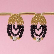 Clous d'oreilles chandelier forme U martelé 11x15.5 mm - Acier inox 304 Doré x2