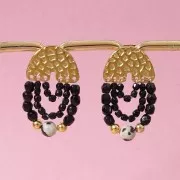 Clous d'oreilles chandelier forme U martelé 11x15.5 mm - Acier inox 316L Doré x2