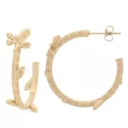 Créoles ouvertes 27 mm avec petites feuilles - Acier Inoxydable 304L Doré x2